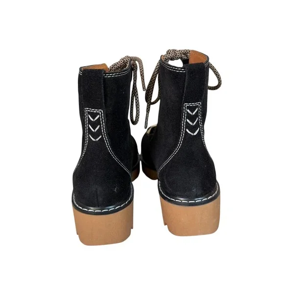 Soludos Womens Black Suede Faux Fur Lug Sole Hiker Boots 8.5 US 39 EU - Picture 5 of 11